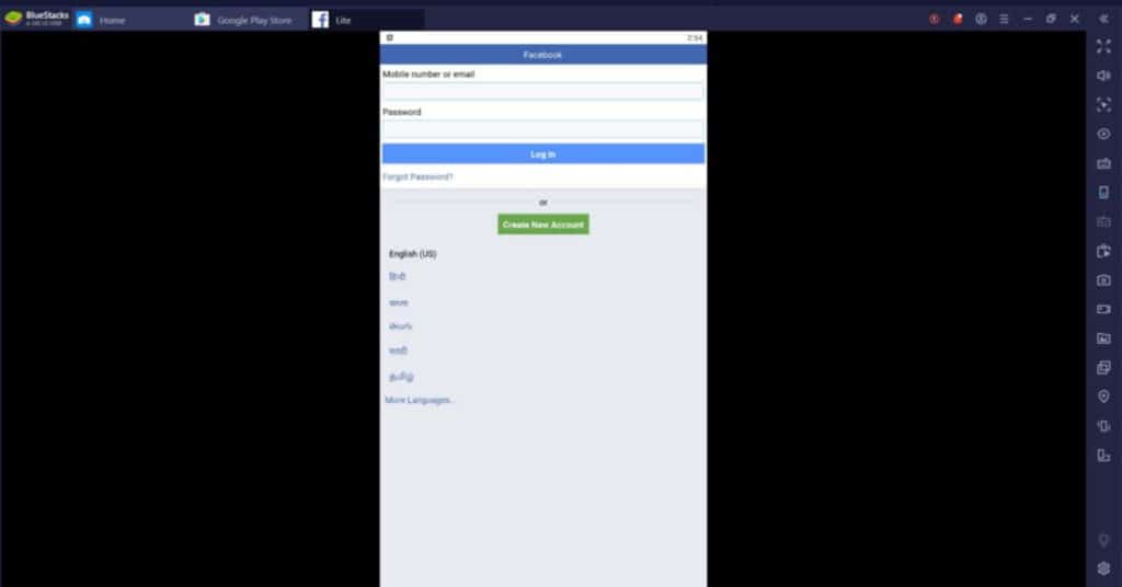 facebook lite on bluestacks