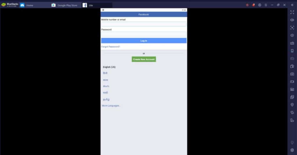 facebook lite on bluestacks