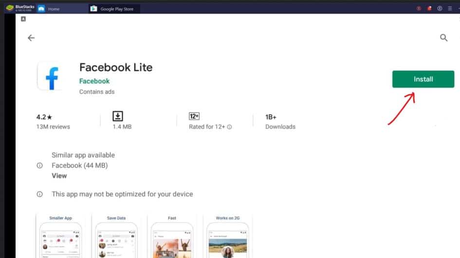 install facebook lite with blue