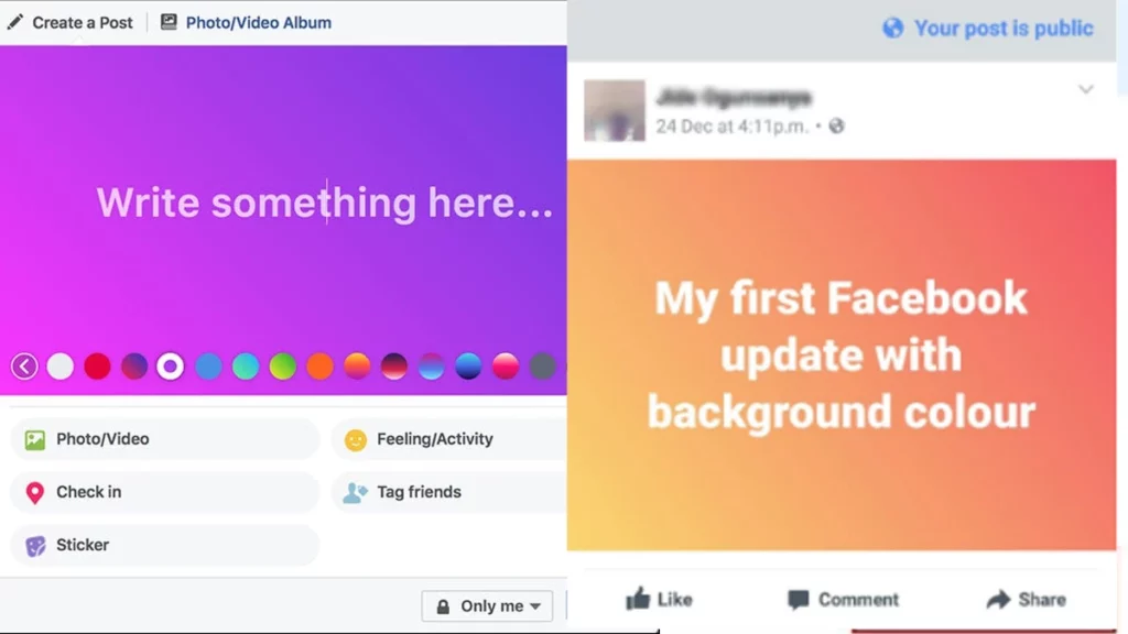 Facebook colored background status