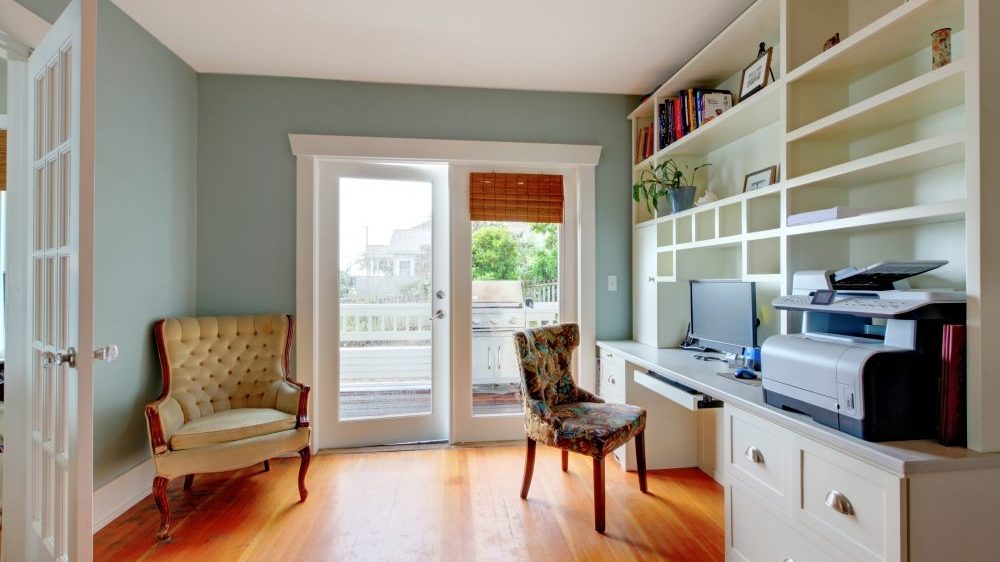 Cream White Office Background with Bookshelf